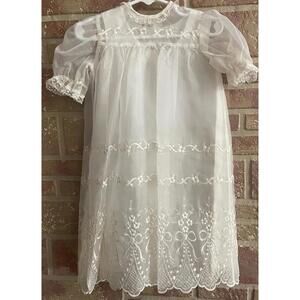 Vintage Madonna Original Christening Baptism Dress White Lace with Slip